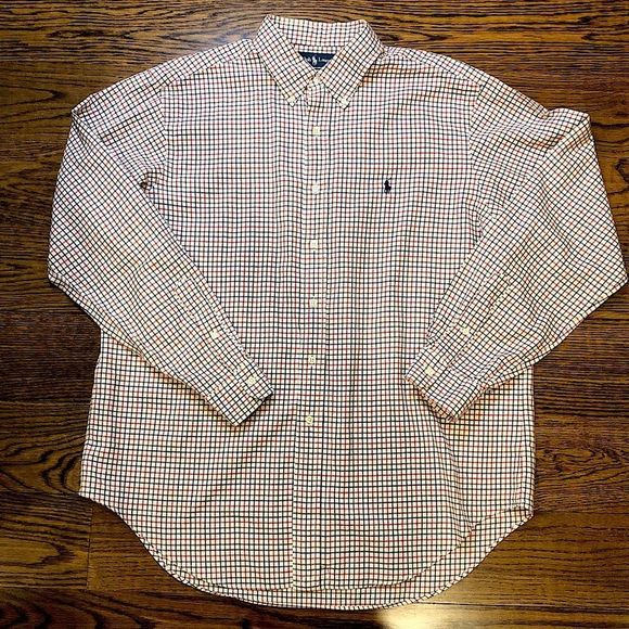 RALPH LAUREN Mens Long Sleeve Red Blue Window Pane Button Down Dress Shirt Sz XL - Picture 6 of 10